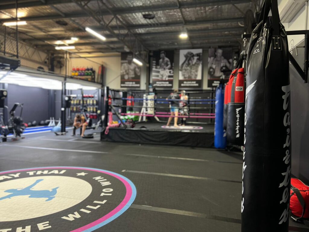 Showcasing the ring in the centre of Dynamis Muay Thai Central Coast
